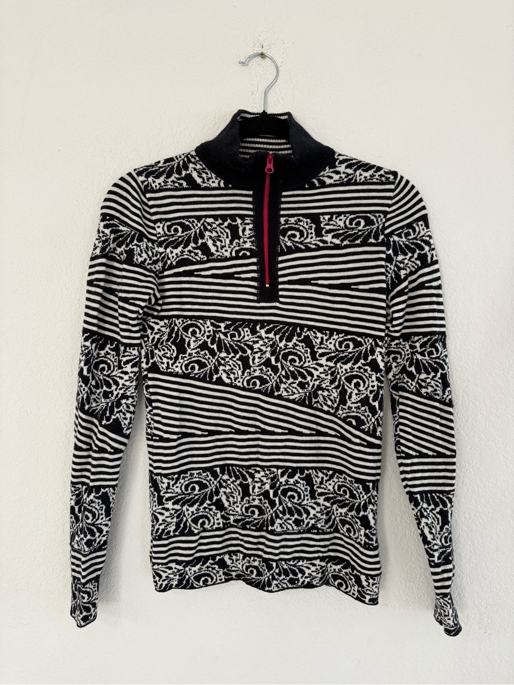 Title Nine Washable Wool Quater Zip Black & White Small